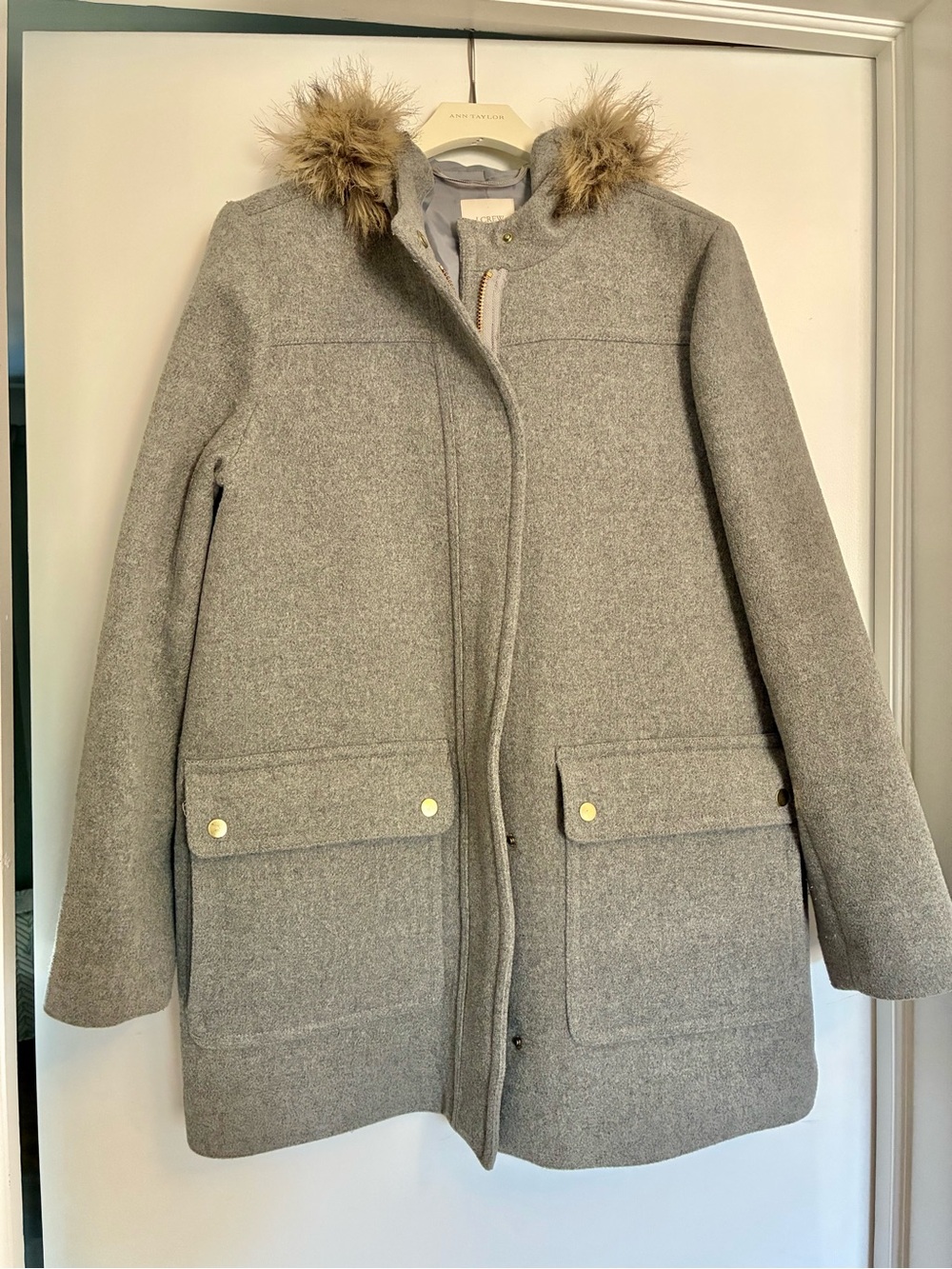 J. CREW Wool Stadium Coat Size 12 Grey Hooded